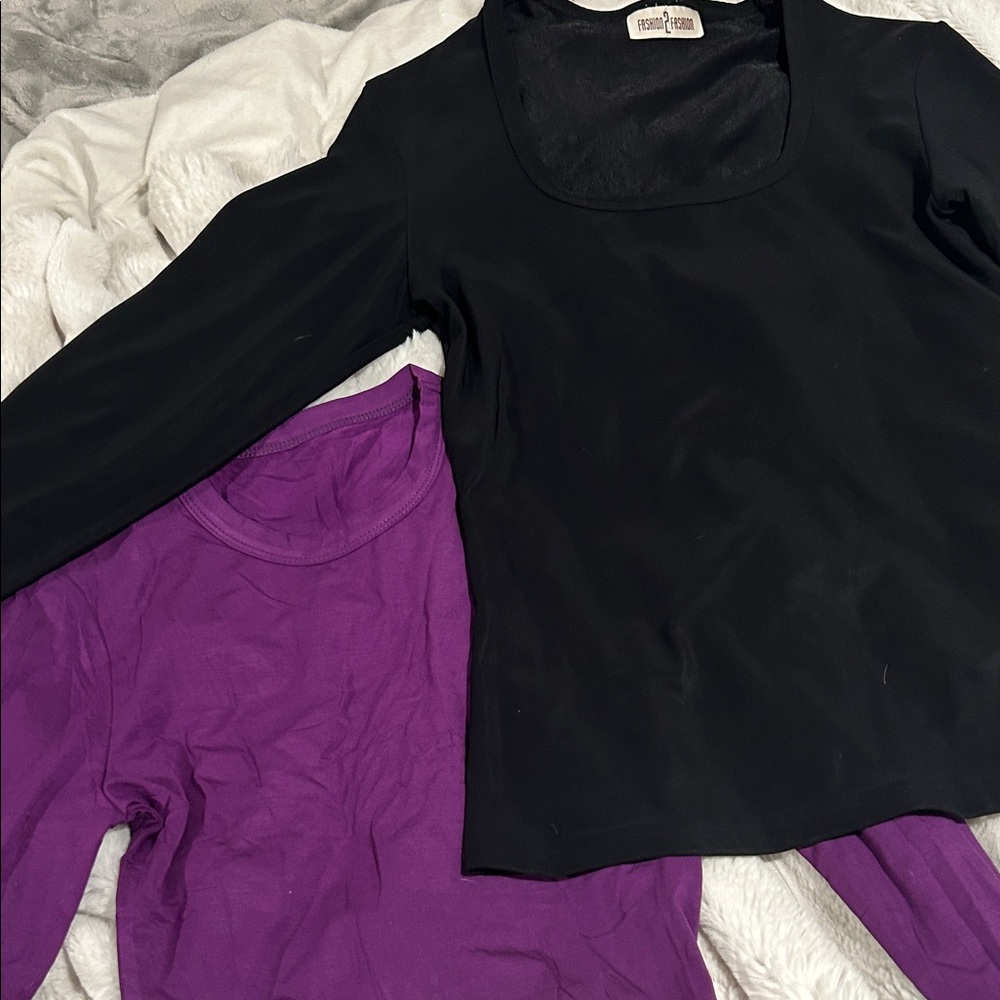 Forever 21 Black and Purple Long Sleeve Tops